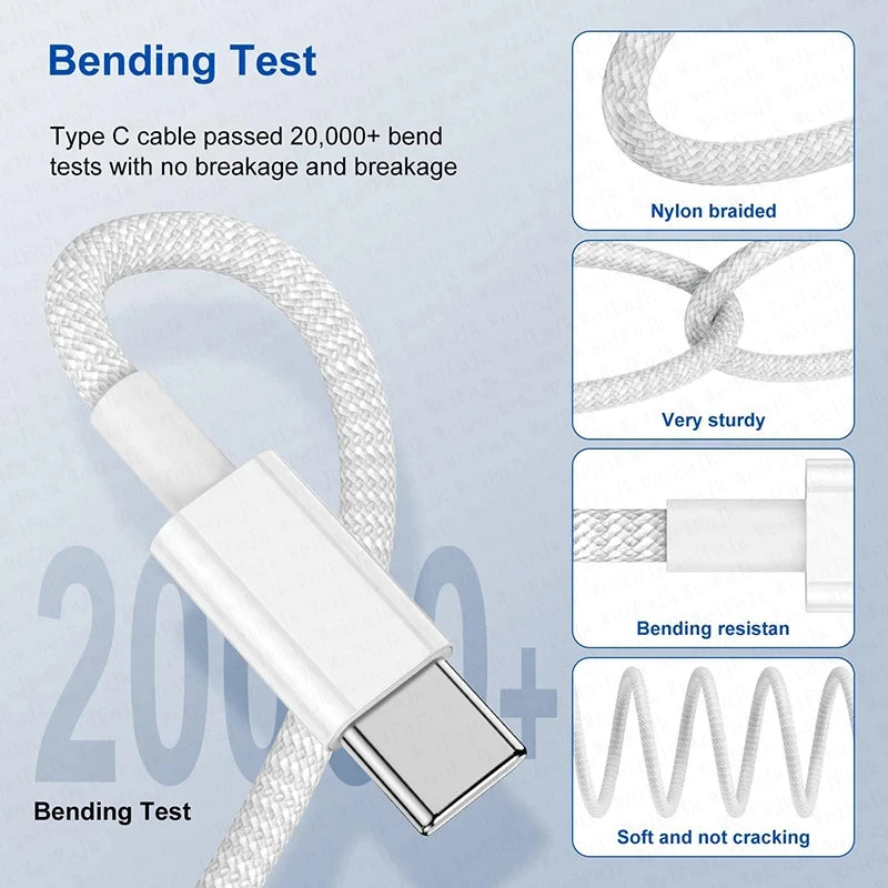 PD 40W Charger USB C Fast Charging Cable For iPhone 17 16 15