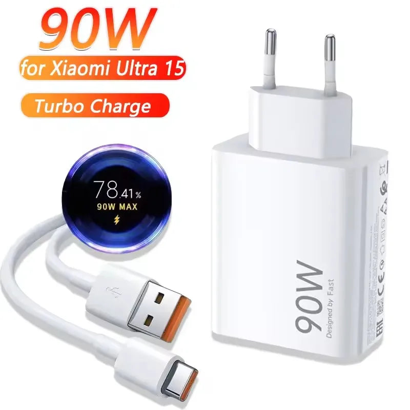 90W EU US Plug Usb Charger Turbo Fast Charging Power Adapter USB C Cable For Mi 15 Ultra 14 13 12 Ultra Poco X7 X6 F7 Pro