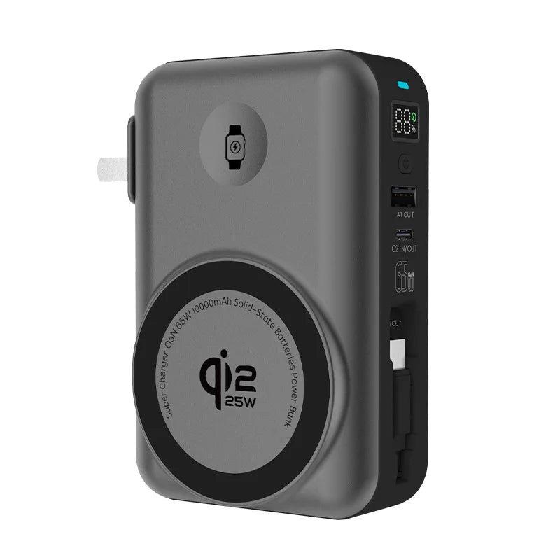 Solid-state Battery Qi2.2 25W Magnetic Wireless Power Bank PD65W Fast Charger for iPhone 17 iWatch Laptop Powerbank with AC Plug