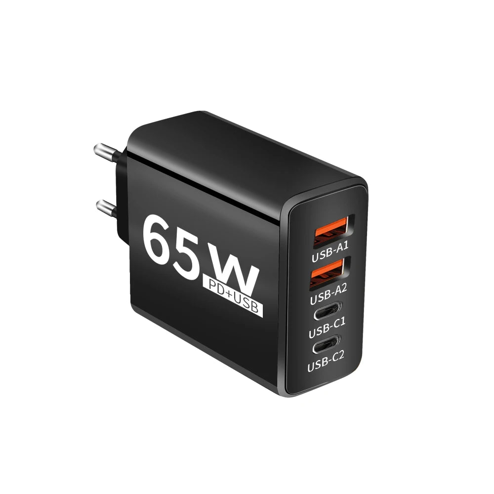 65W Multi-Port Fast Charging Adapter Dual USB-A Type C PD Wall Charger Compact Universal Power Adapter for Xiaomi Huawei iPhone