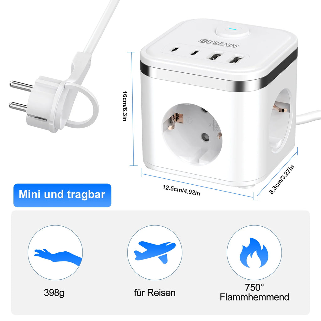 7-in-1 EU Multi-function Power Board Ultra-thin Flat Plug wi
