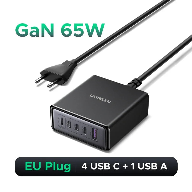 UGREEN 100W 65W GaN Charger 6 in 1 Desktop Laptop Fast Charger For iPhone 17 16 15 14 Pro Max Macbook Air iPad Samsung Xiaomi