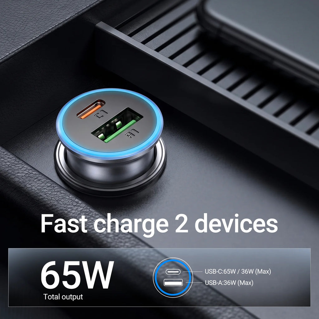 ACEFAST Metal Mini PD65W Fast Charging Car Charger For iPhon