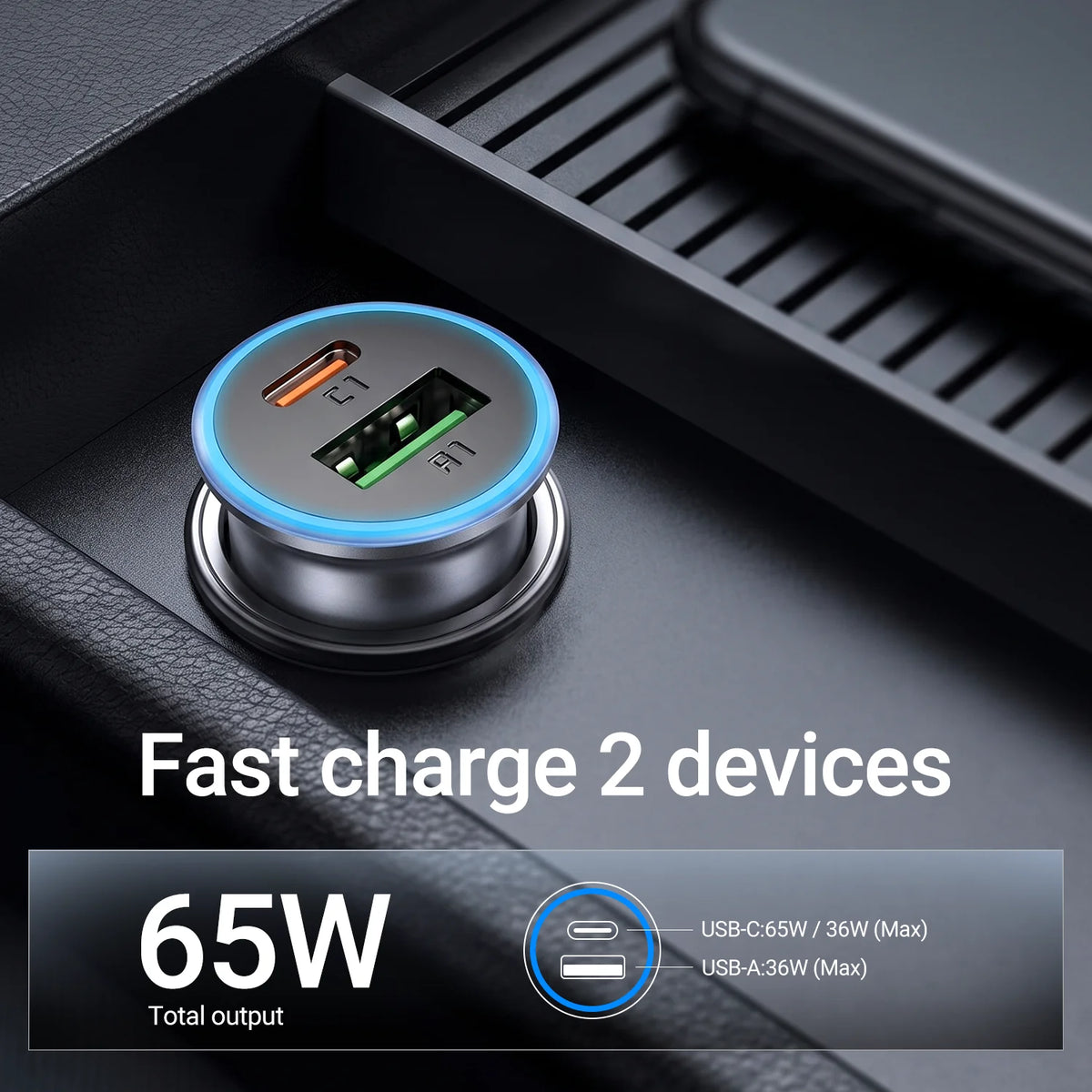 ACEFAST Metal Mini PD65W Fast Charging Car Charger For iPhon