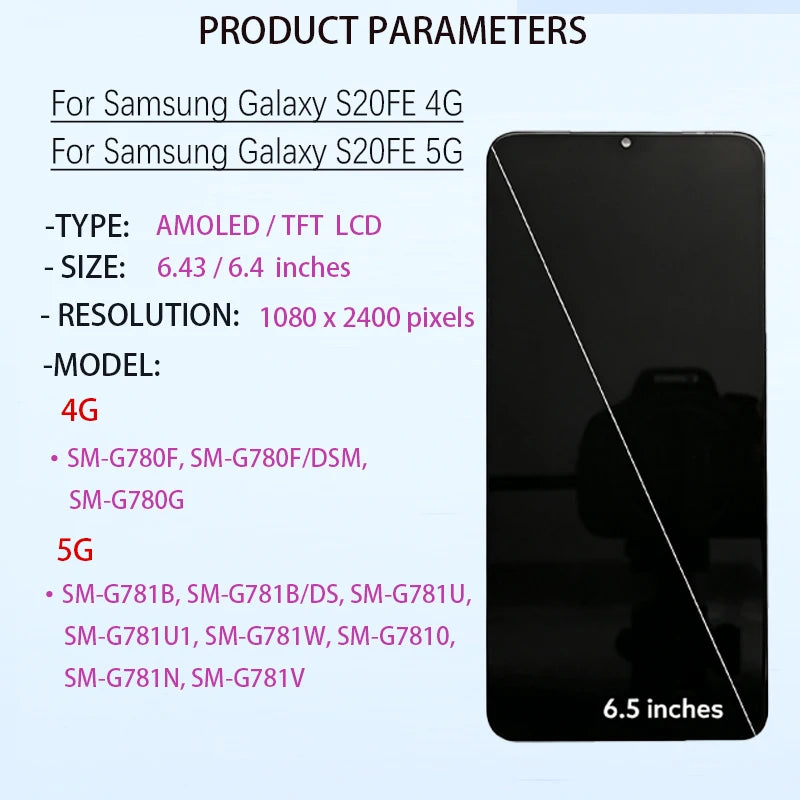 New S20 AMOLED LCD For Samsung Galaxy S20 FE 4G 5G Touch Dig