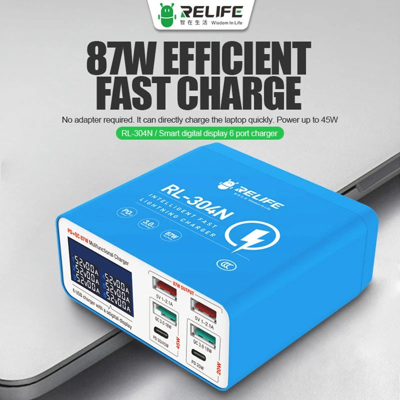 RELIFE RL-304N 87W PD+QC 3.0 USB Charger with LCD Display 6 