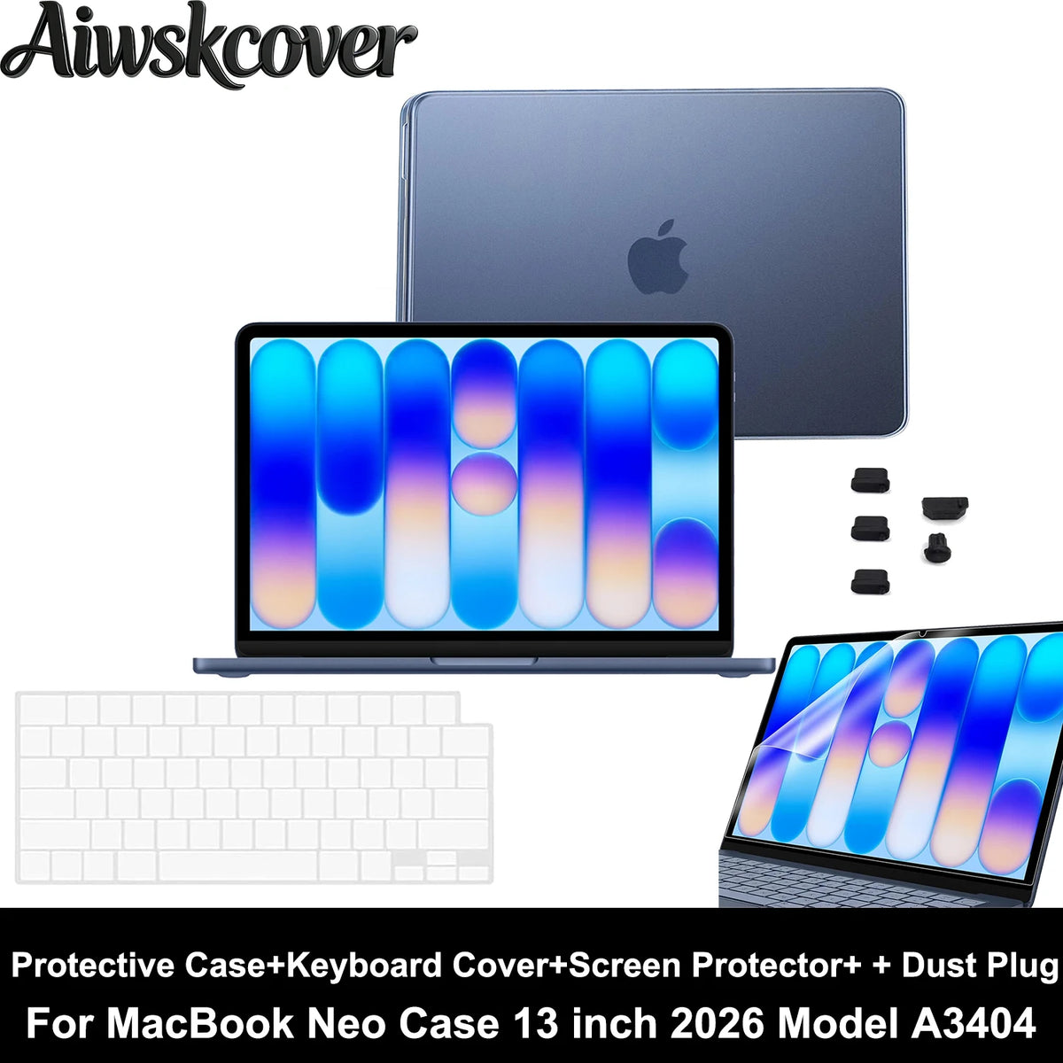 2/3/4pcs For MacBook Neo Case 13 inch 2026 A3404 Protective Case & Keyboard Cover & Screen Film & Dust Plug Laptop Accessories