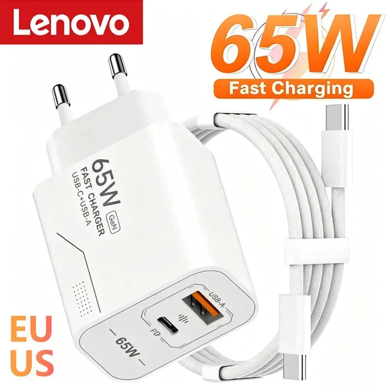 Lenovo 65W GaN Fast Charging Phone Charger USB C Charger 2 P