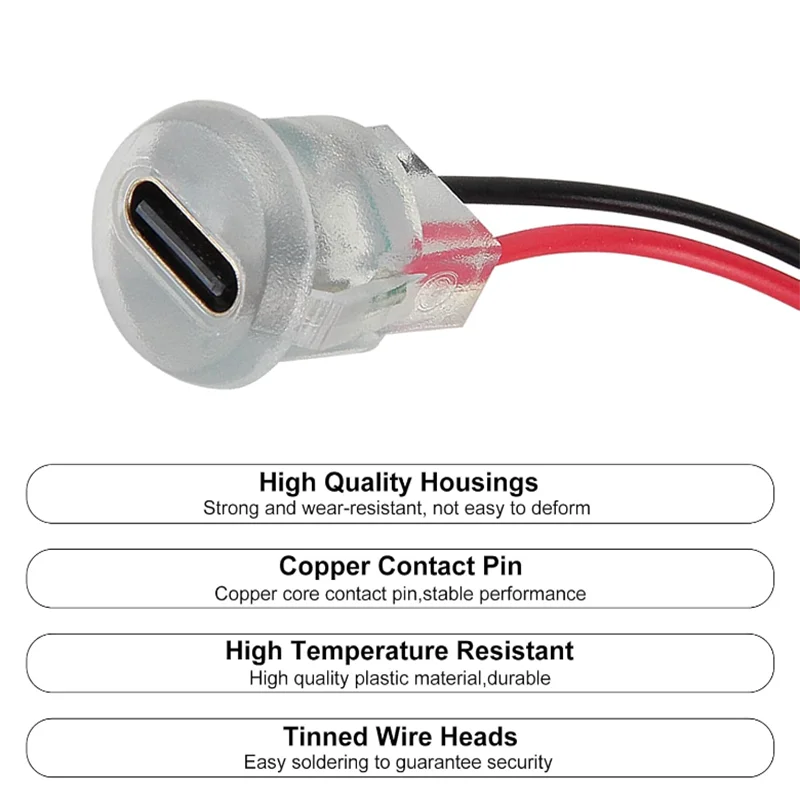5/10pcs Type-C Female 2P Wire Connector Extension Pigtail Ca