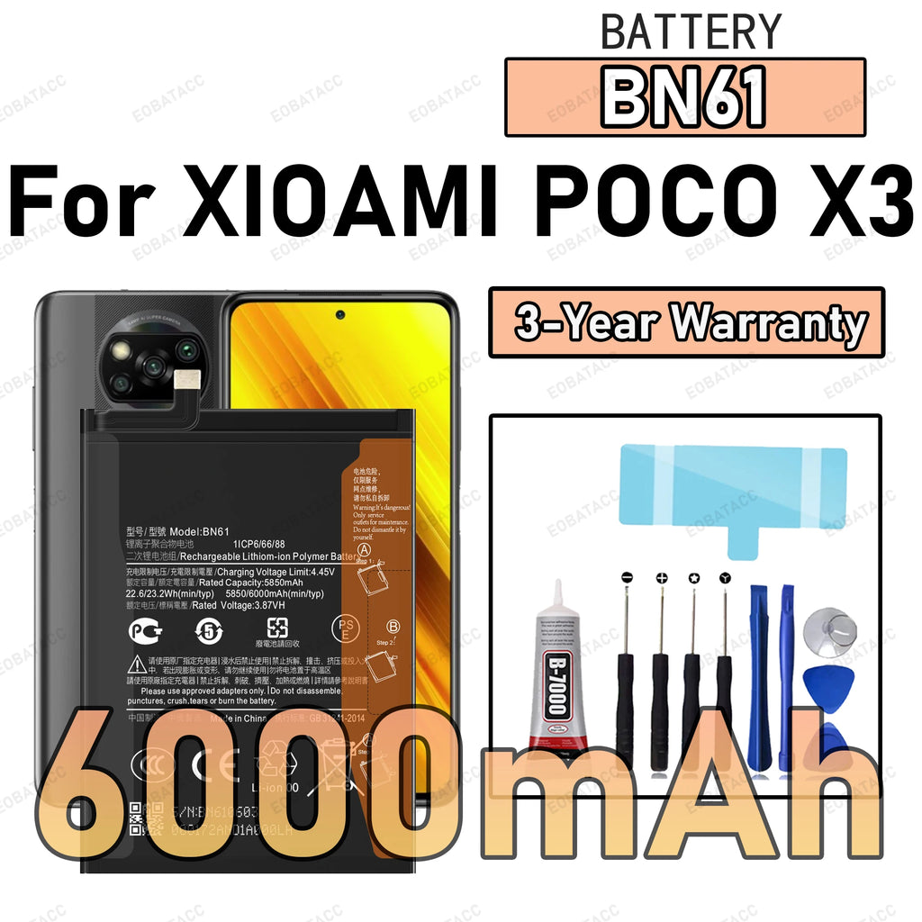 100% New Zero Cycle BN61 Battery For XIAOMI POCO X3 Phone Re