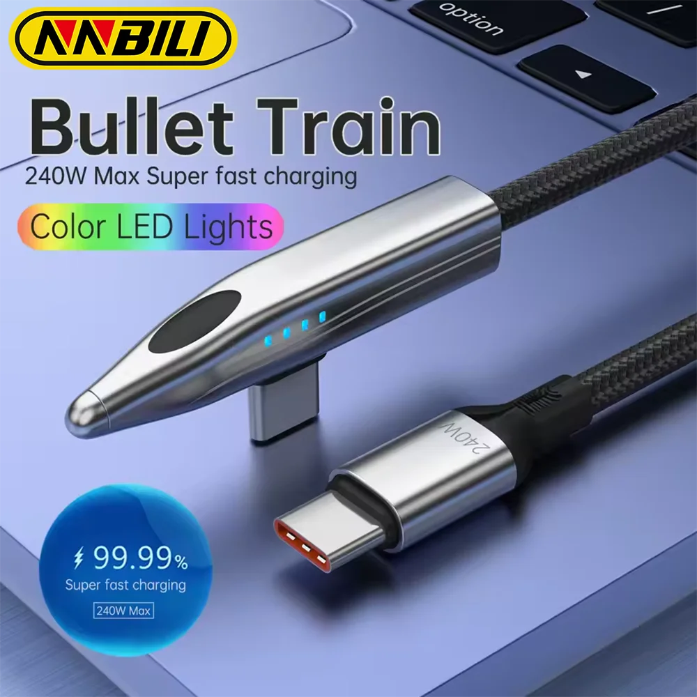 NNBILI 240W LED Display Charging Type C Cable 90 Degree Elbo
