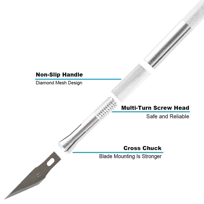 Engraving Non-Slip Metal Knife Kit + 40/10pcs 11 Blades Cutt