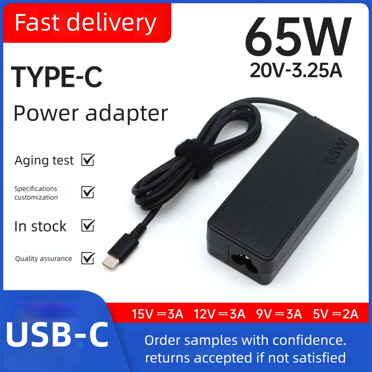65W 45W 20V 3.25A USB C Interface Power Supply Adapters For 