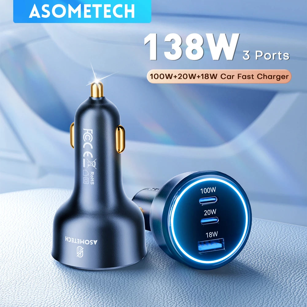 138W Car Charger Fast USB Type C Car Phone Charge 100W 65W 4