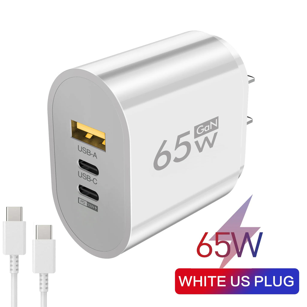 GaN 65W USB Type C EU/US Plug Charger Mobile Phone Power Adapters For iPhone Xiaomi Huawei Samsung Quick Charging Wall Charger