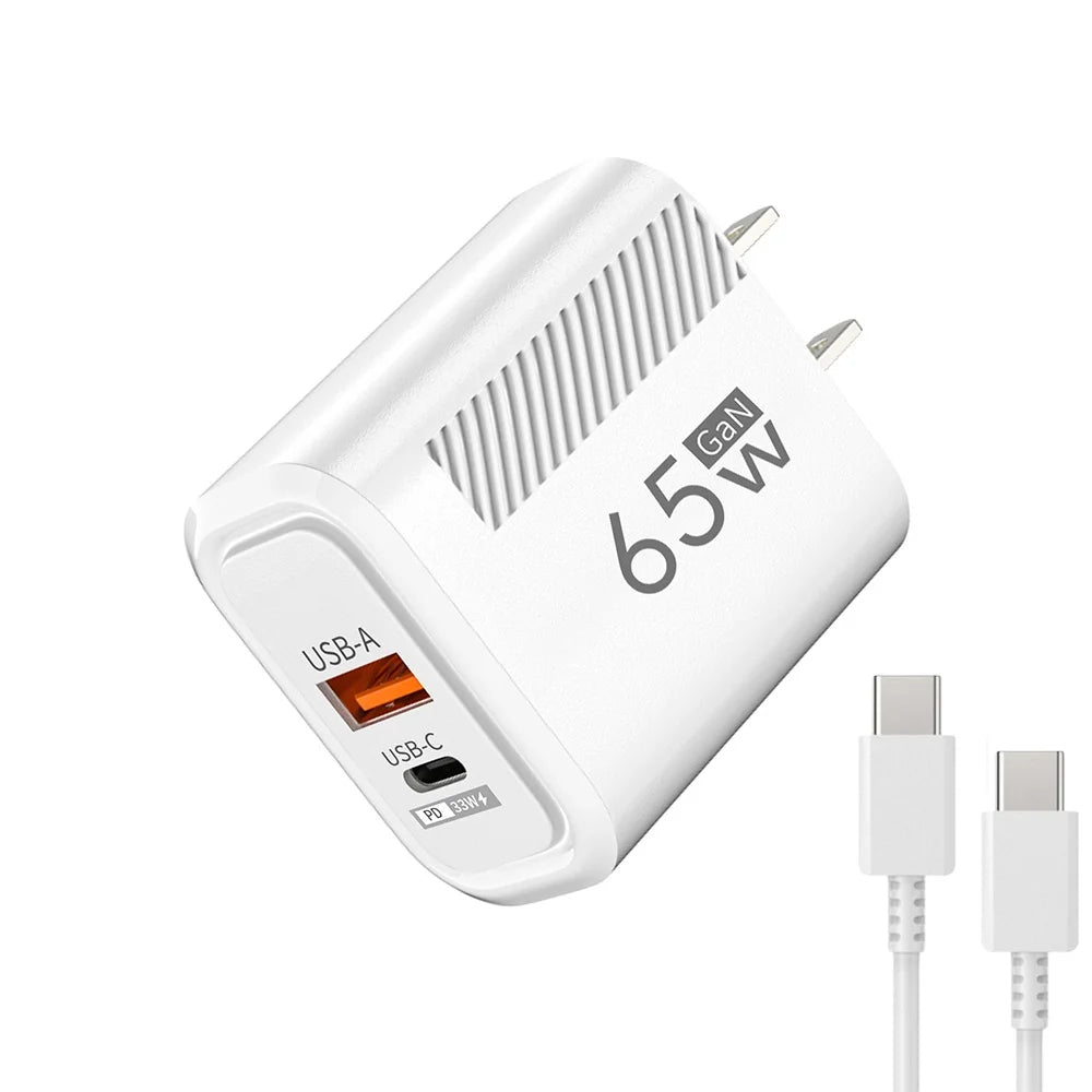 GaN 65W Dual Ports Charger 2 In 1 EU/US Plug USB Type C QC3.0 Charger Fast Charging Wall Charger Quick Charging Power Adapters