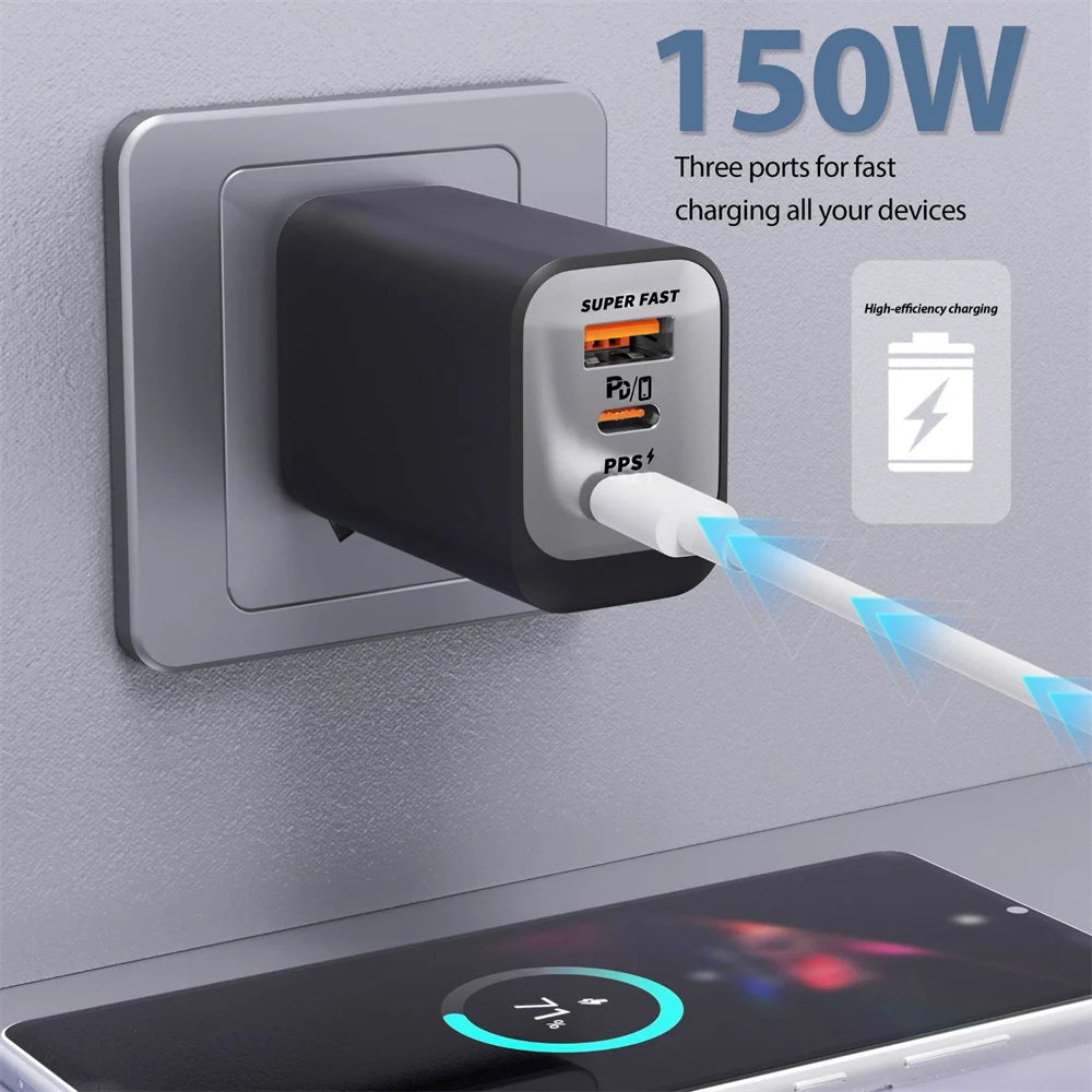 USB Type C 150W Charger USB QC3.0 Fast Charging Mobile Phone