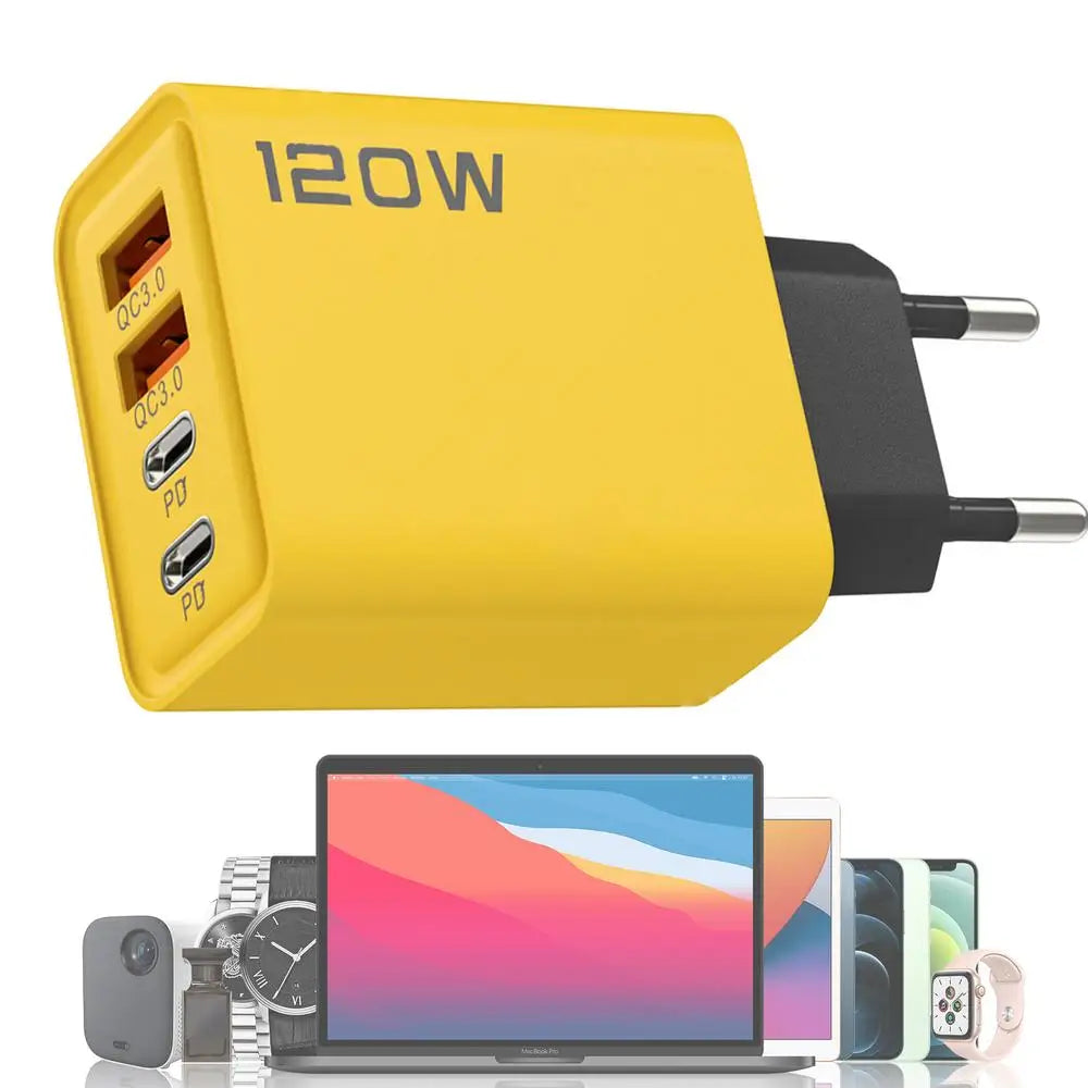 USB Fast Charging Block 120W USB Charger Plug Cube Fast DualType C Wall Charger Phone USB Adapter Portable Charger for Home