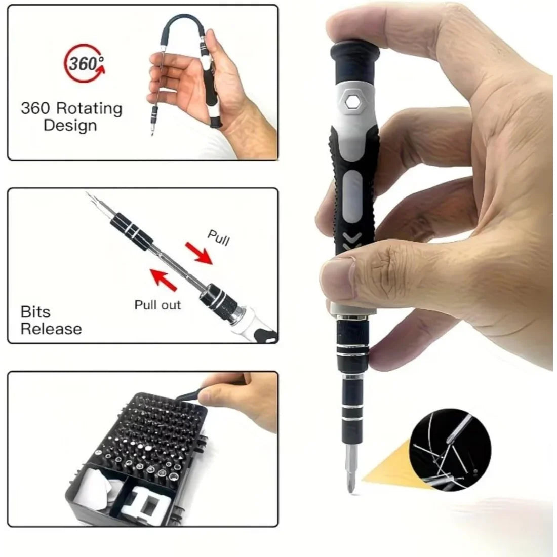 TINSOL 115in1 Precision Screwdriver Set CRV Steel Bits W/ To