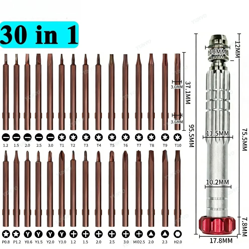 30 in 1 Magnetic Precision Screwdriver Set S2 Steel Bits Pho