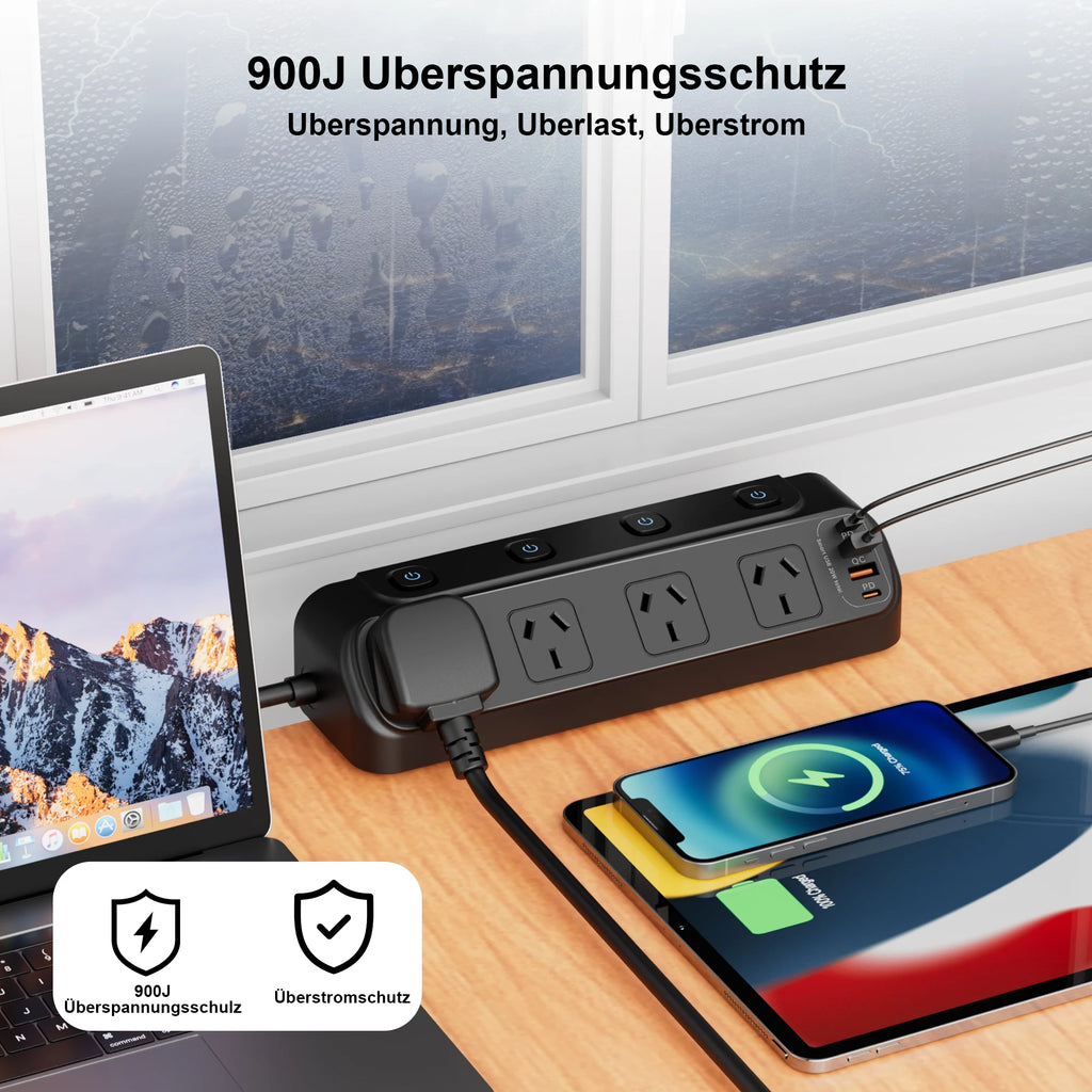 AU Plug Desk Clamp power board with 4 AC outlets 2 USB A and