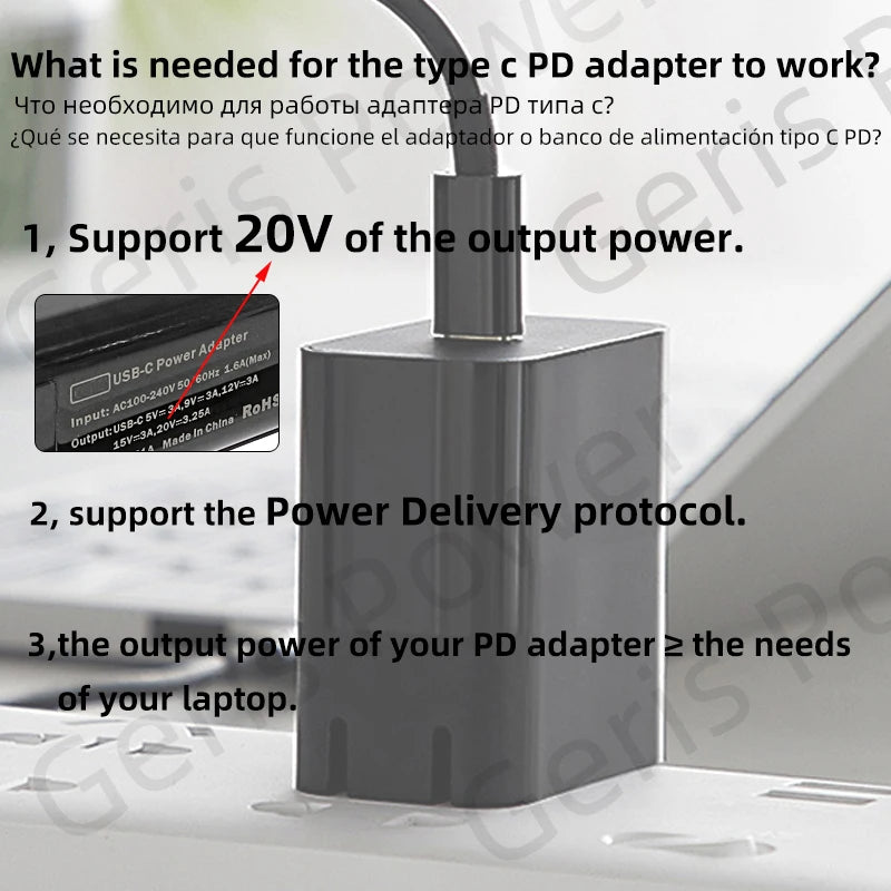 65W 90W 100W USB Type C PD to DC 4.5x3.0 7.4x5.0 4.0x1.35 5.