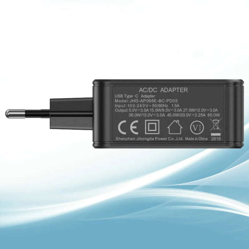 5V 3A/9V 3A/12V 3A/15V 3A/20V 3.25A 65W AC/DC Adapter USB-C 