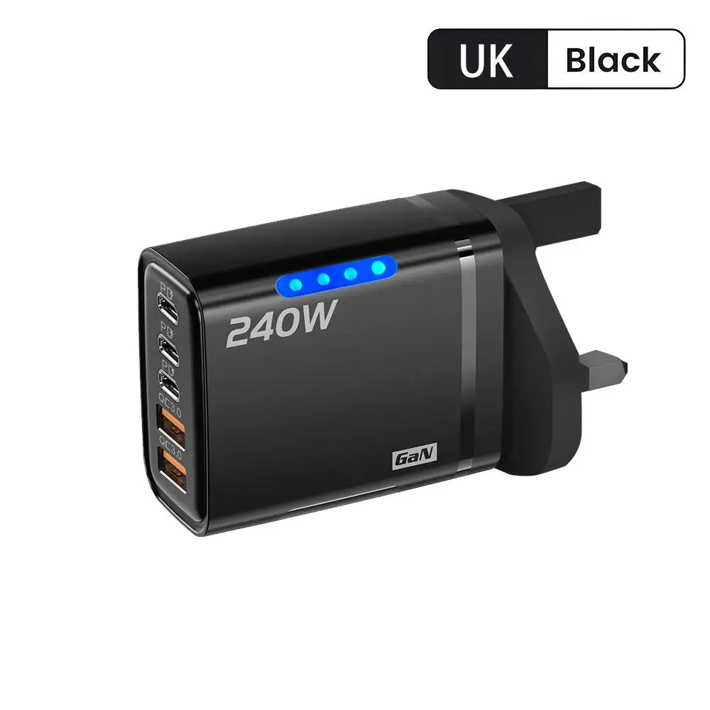 5 Ports USB PD Charger 240W Type C Quick Charge Phone Chargers USB Fast Charging Adapter For iPhone 16 Samsung Xiaomi Huawei