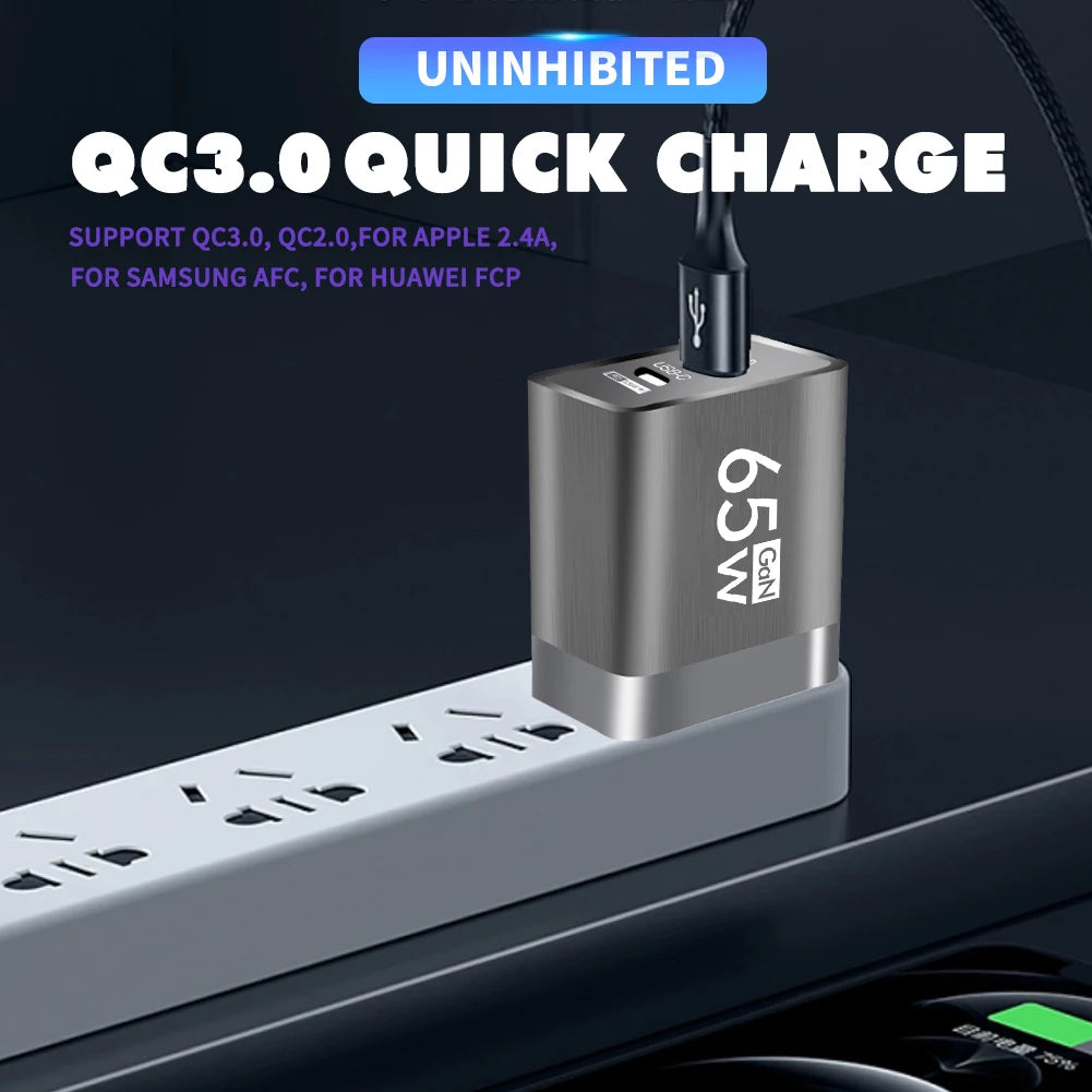 65W Type C USB GaN Charger US/EU Plug Quick Charge For iPhon