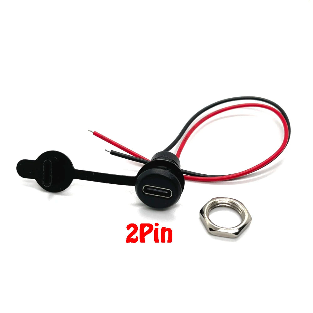 2P 4P 5pin 6Pin USB-C High Current Charging Socket with PH2.0 Nut Snap Lock Plate Type-C Female Waterproof Female Connector Jack