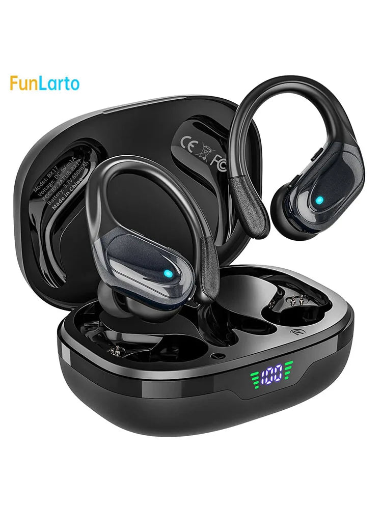 Funlarto Wireless Headphones Sport Bluetooth Earphones IPX7 Waterproof Earbuds 75 Hrs Battery with Mic LED Power Display for Gym