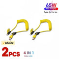 2PCS 4 in 1 65W Spring Short Data Cable 6A USB Type C Spring