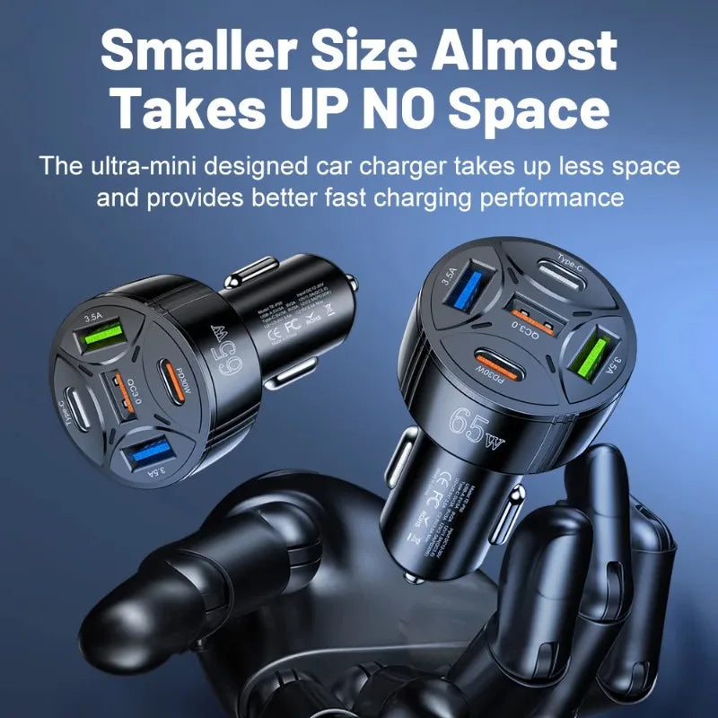 5 Port 65W USB Car Chargers Type C Car Charger Fast Charging
