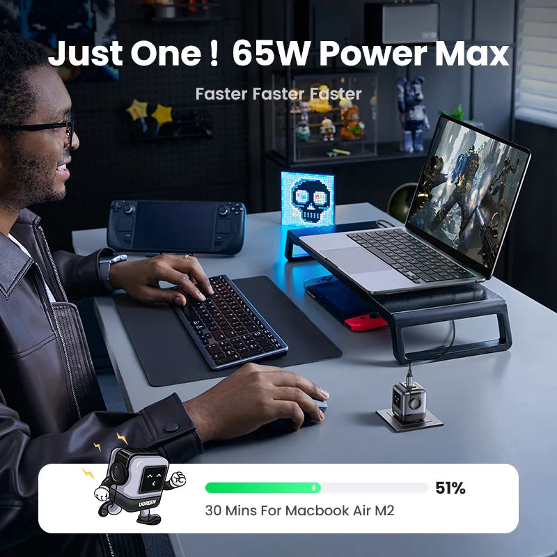 UGREEN 65W GaN Charger Uno Robot Design PD Fast Charger PPS 