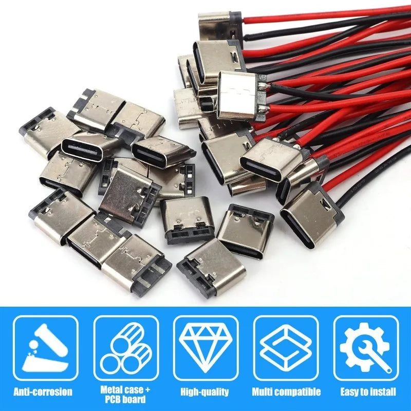 10/5Pcs Type-C 2P Welding USB-C Phone Charging Socket Easy T
