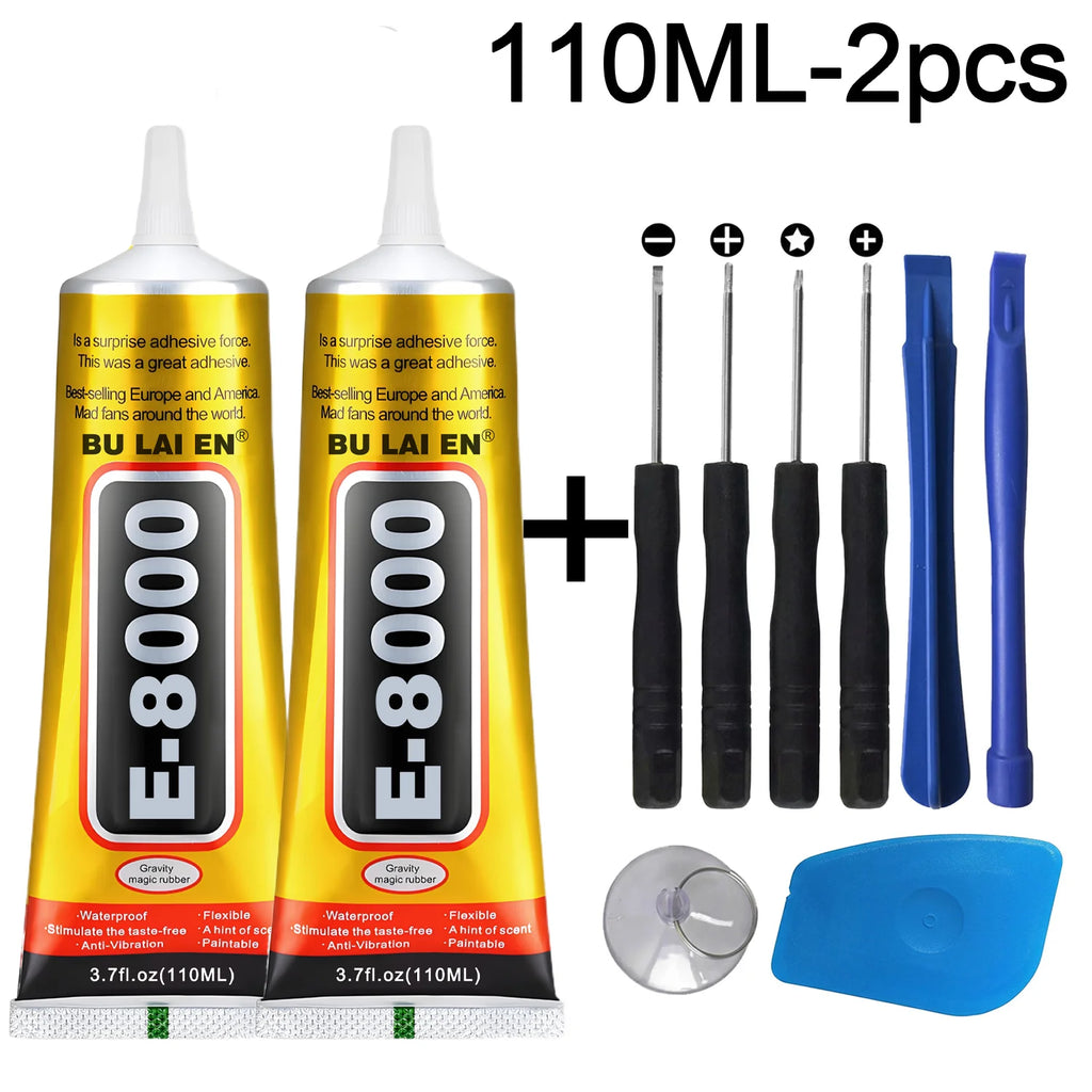 8 in 1 Mobile Phone Repair Tools Disassemble Repair Kit for Android iPhone Screwdriver Combination Skid Multi Function Disassembly Set With E-8000 Mobile Phone Screen High-Strength Waterproof Adhesive