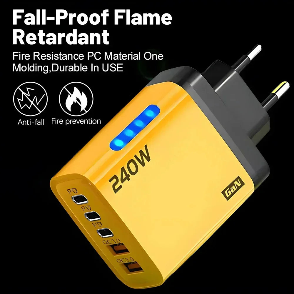 5 Ports USB PD Charger 240W Type C Quick Charge Phone Charge
