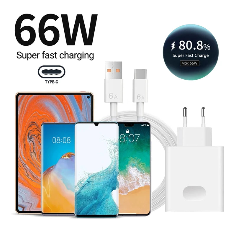 6A 66W Super Fast Charger For Huawei Mate 40 50 60 P50 P60 N