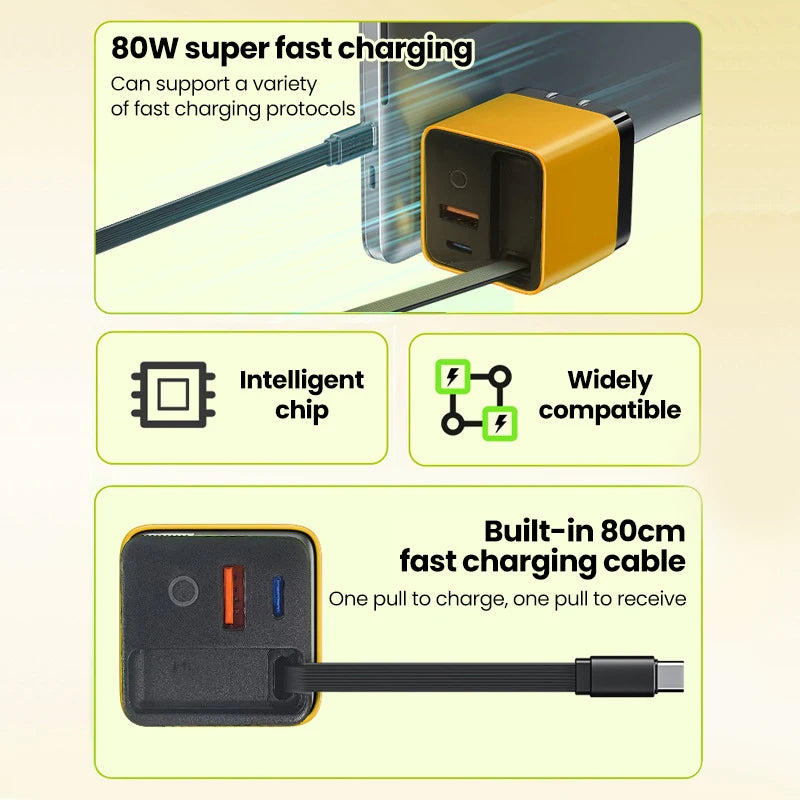 Elough 80W Gallium Nitride Charger Scalable Data Cable for I