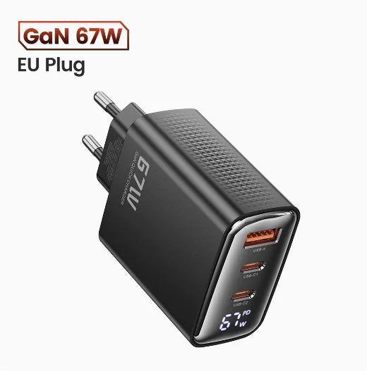67W GaN Digital Display Fast Charger Quick Charge 4.0 3.0 US