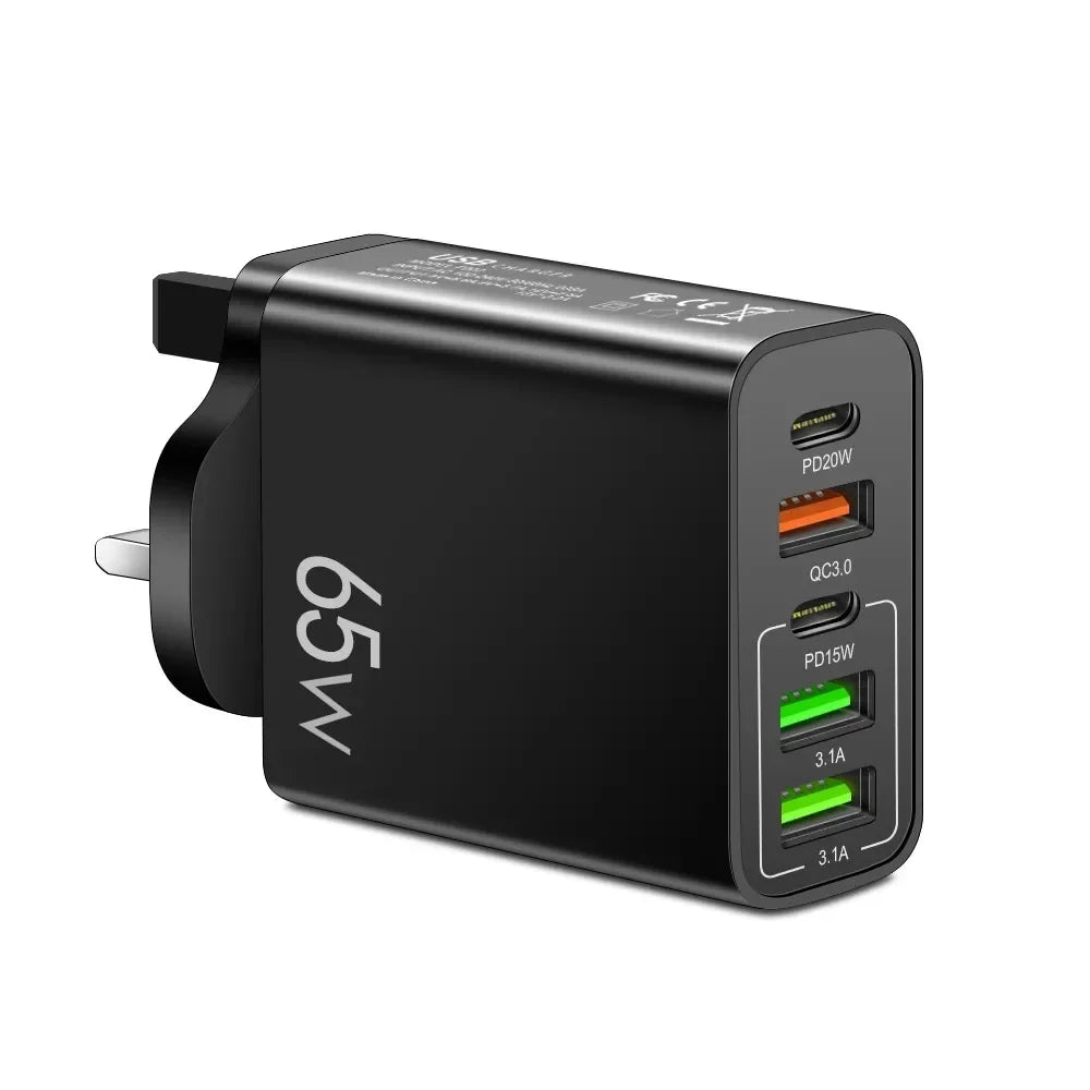 Total 65W Fast Charger PD 20W 5 Ports USB Charger QC 3.0 Phone Adapter For Samsung Xiaomi Huawei Wall Charge Adapter For Phone