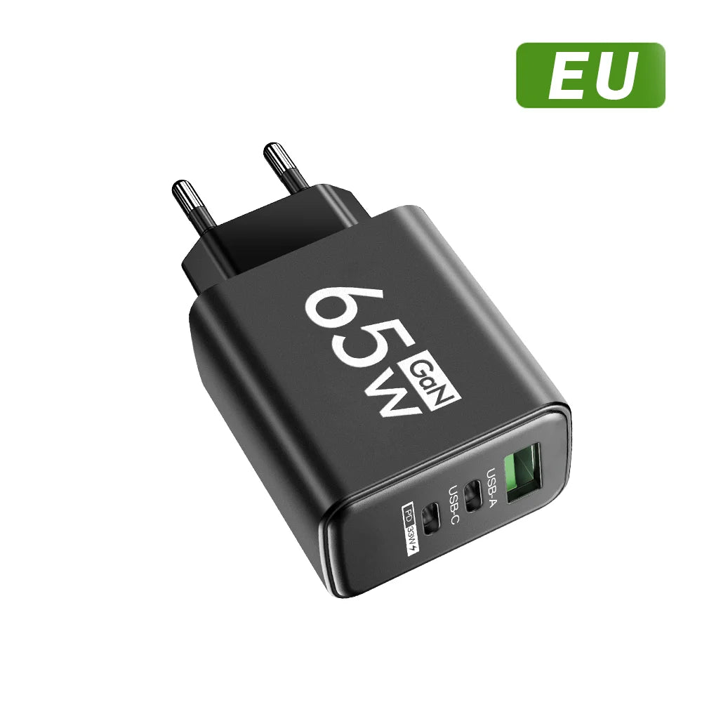 GAN Fast Charging Total 65W USB EU/US/KR Plug PD Fast charging head is suitable for Xiaomi Huawei Samsung mobile phone charger