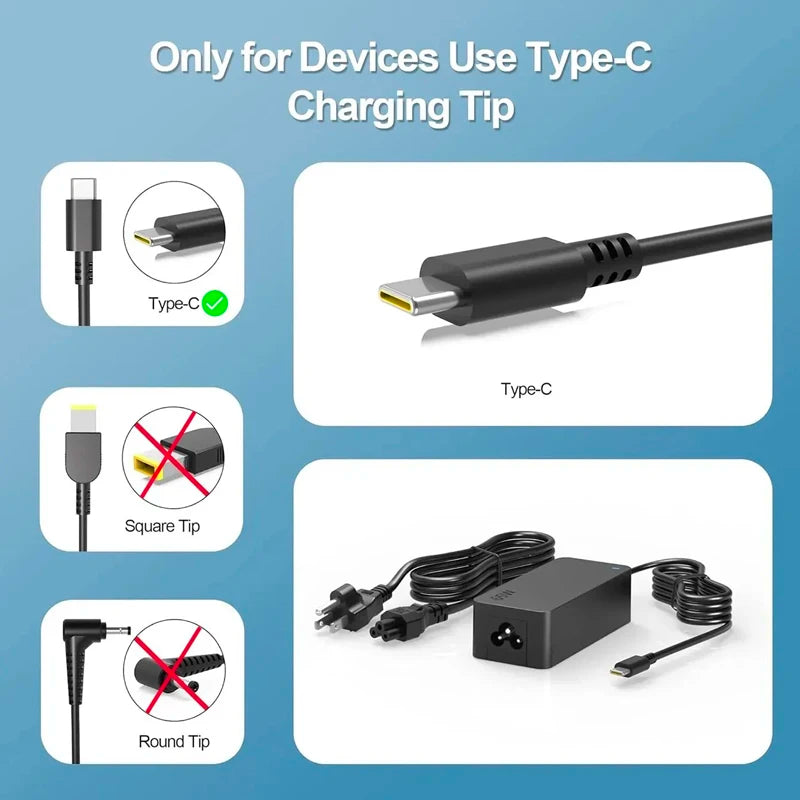 65W 20V 3.25A USB C Laptop Charger Adapter for Lenovo ThinkP