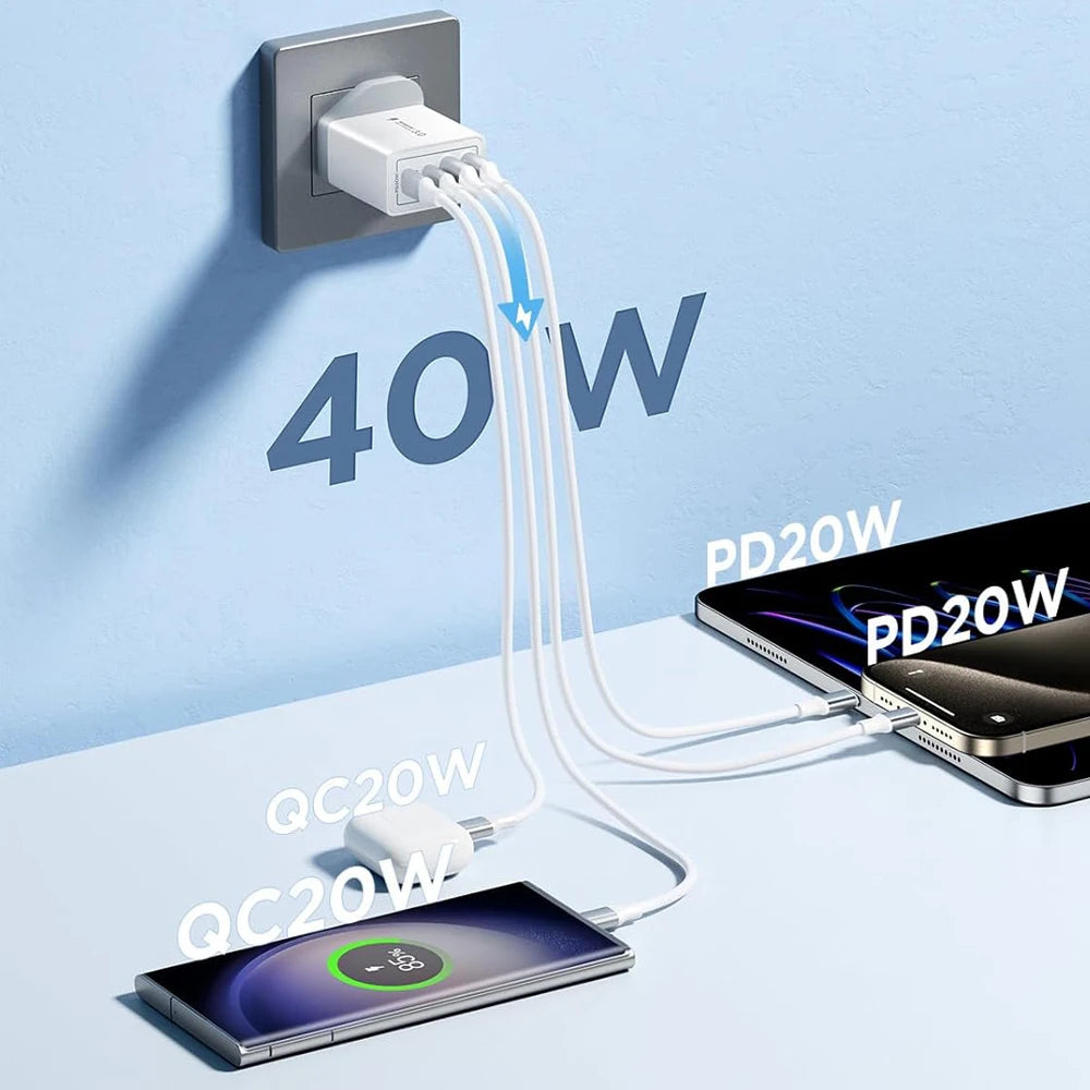 EU/UK/US/AU Plug Multi-Port USB-C/USB-A Wall Charger with Ty