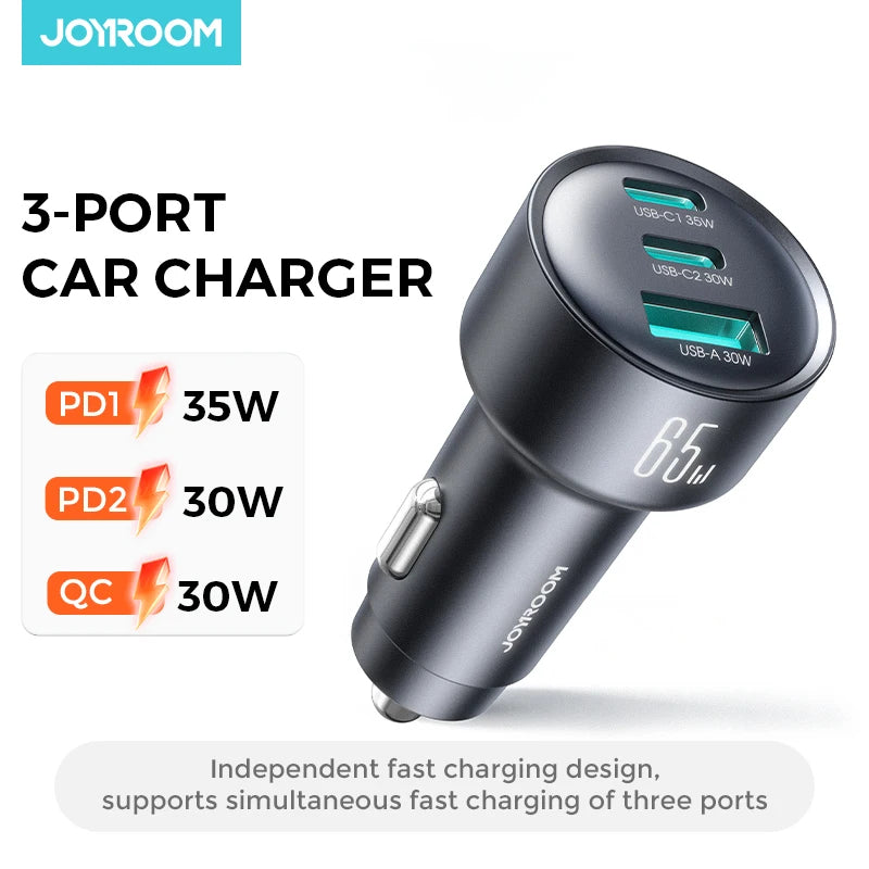 Joyroom 65W USB C Car Charger PD 3.0 QC 3.0 USB Type-C Fast 