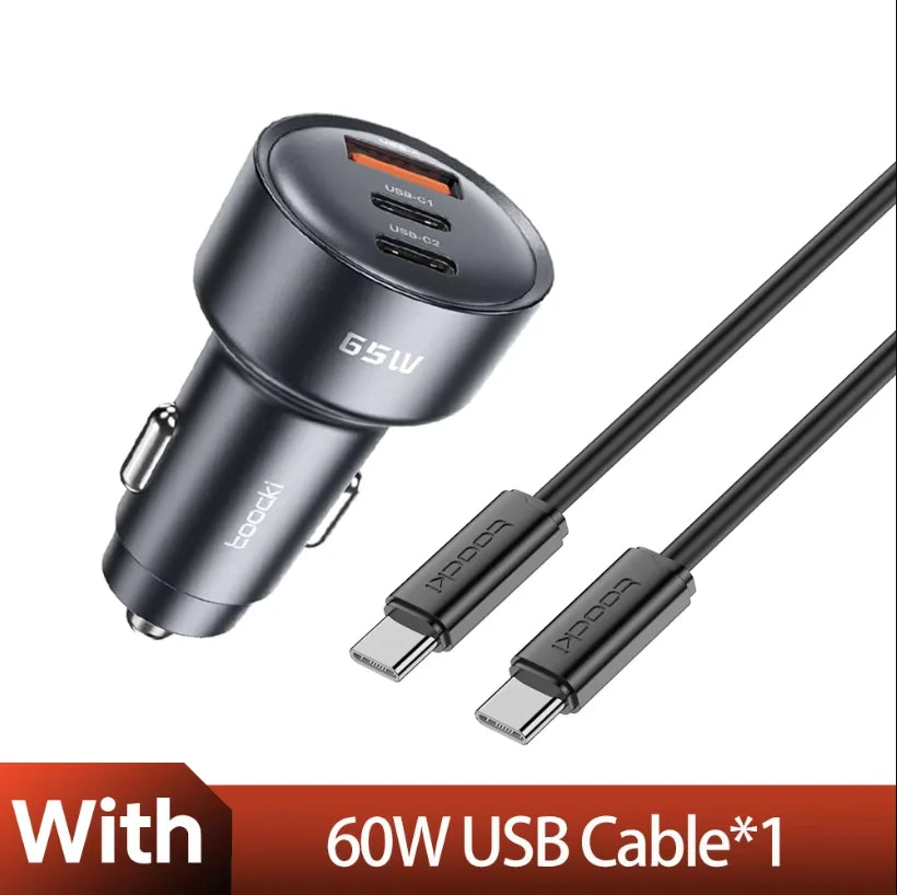 Toocki 65W USB C Car Charger 3 Ports Type C Fast Charge PPS PD3.0 QC Car Phone Charger For iPhone 16 Xiaomi Huawei Samsung