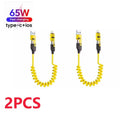 2PCS 4 in 1 65W Spring Short Data Cable 6A USB Type C Spring