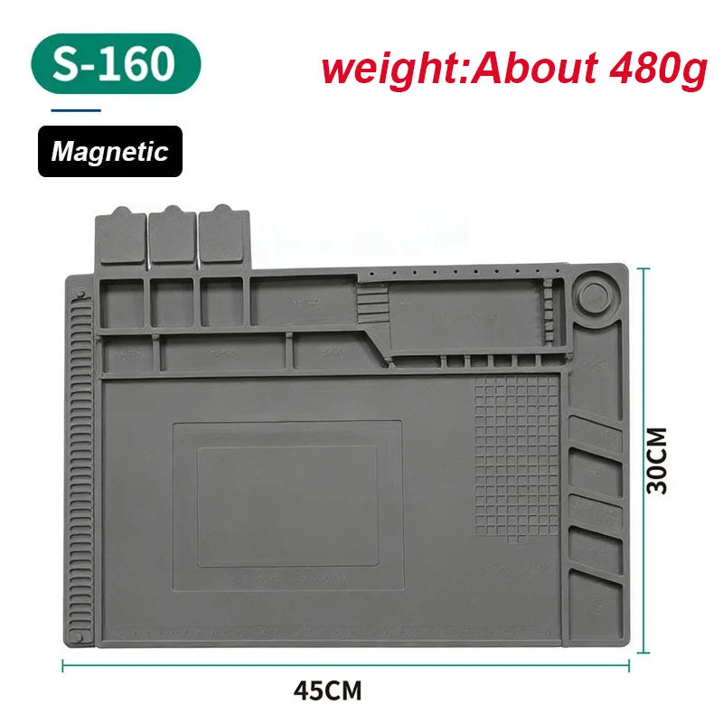 Magnetic Mat Silicone Repair Mat Circuit Board Soldering Pad Heat Resistant 932 F Anti-Static for ESD Iron Phone Repair