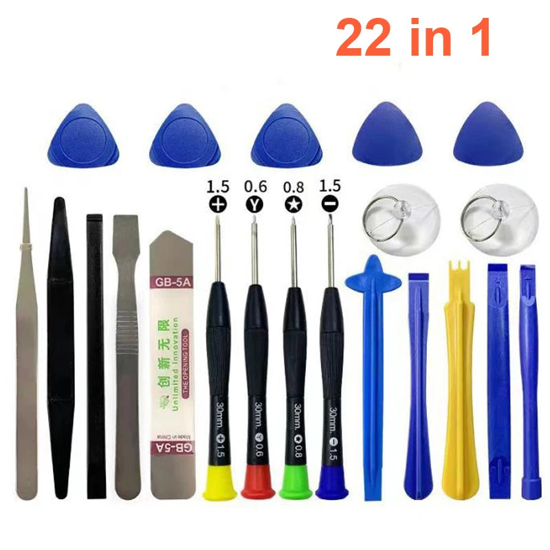 Professional 26 in 1 Cell Phone Repair Tool Kits Screwdrivers with Screen Opening Pry Bar Suction Cup for iPhone Samsung Xiaomi