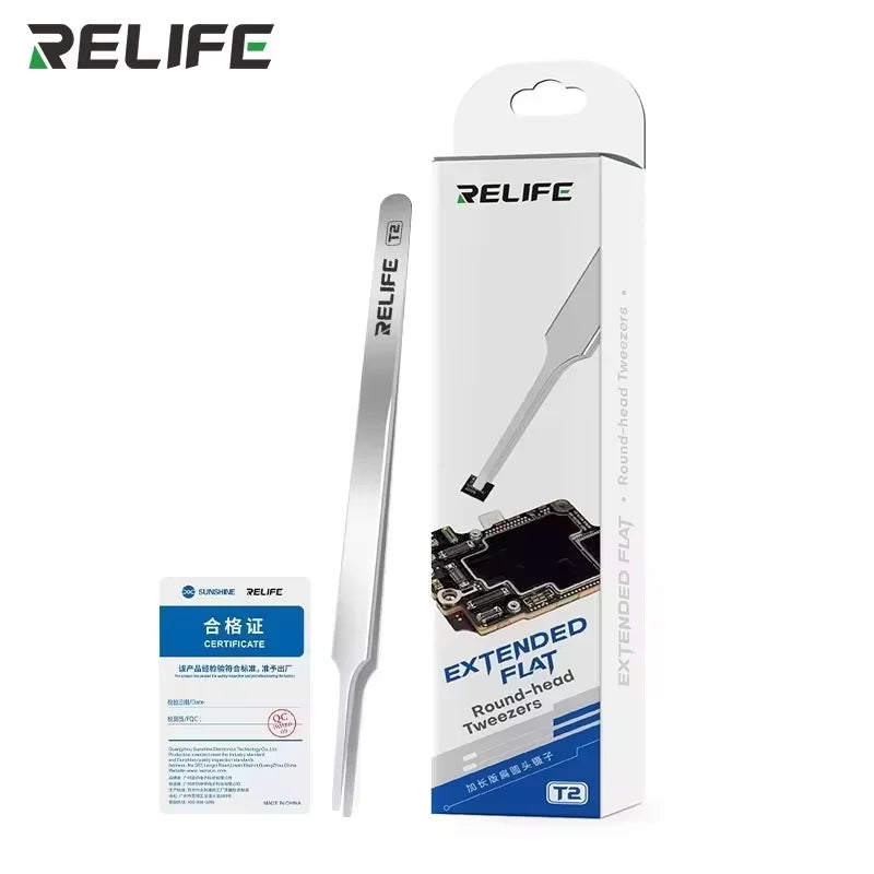 RELIFE T2 Flat and Round Tip Tweezers Extended Version for Gripping smd Capacitors smd resistors and other small components